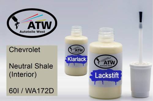 Chevrolet, Neutral Shale (Interior), 60I / WA172D: 20ml Lackstift + 20ml Klarlack - Set, von ATW Autoteile West.